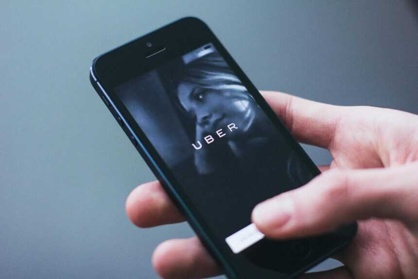 A mobile phone showing Uber app opned